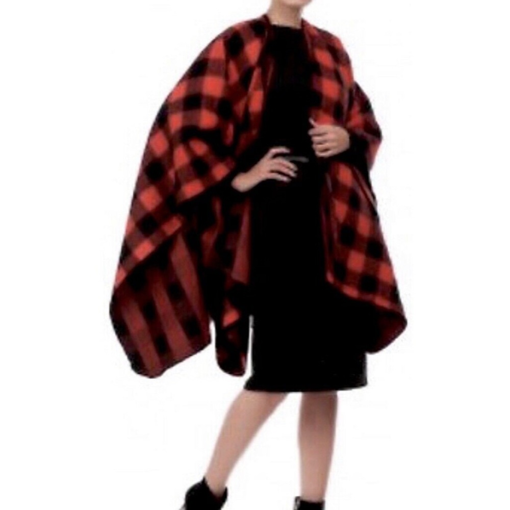 ZARA Red & Black Buffalo Plaid Poncho